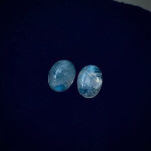 Blue flash dome rainbow moonstone earrings
